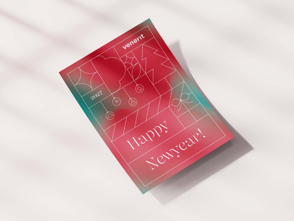 A mockup of a Christmas card to show the branding of Venerit.