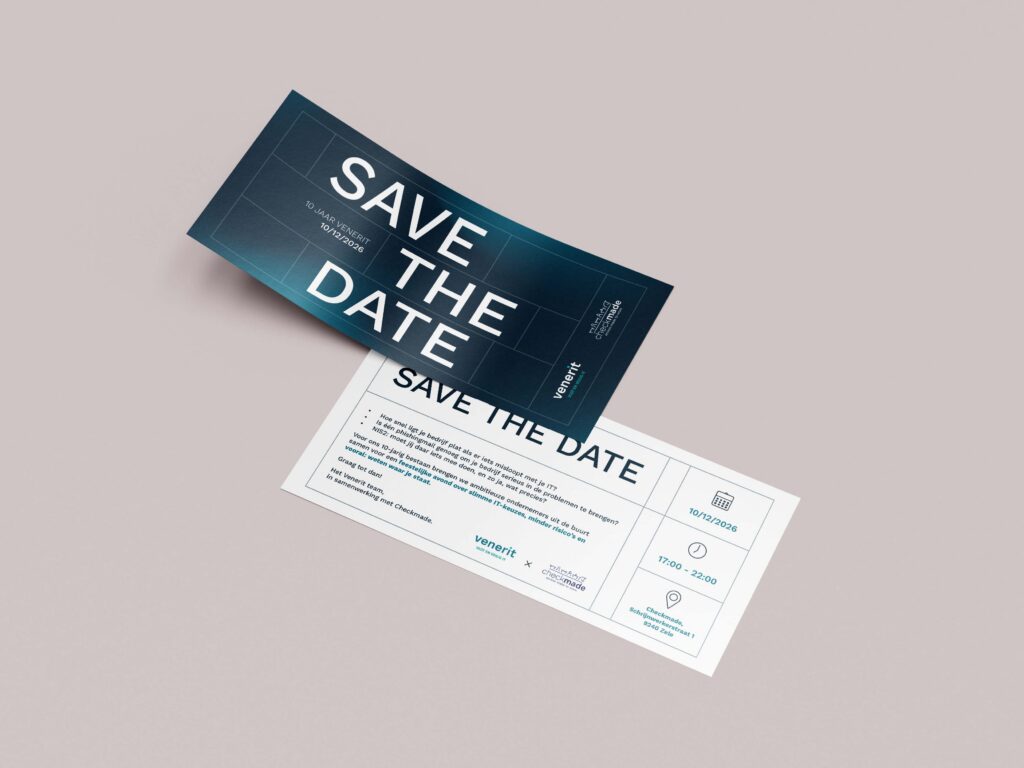 A mockup of an invitation card to show the branding of Venerit.