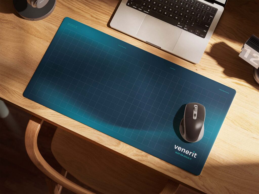 A mockup of a mousepad to show the branding of Venerit.