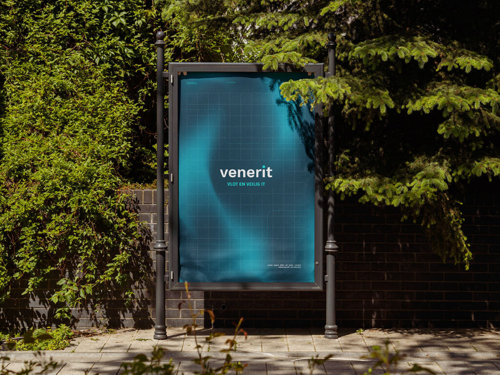 A mockup of an OOH (out of home display) to show the branding of Venerit.